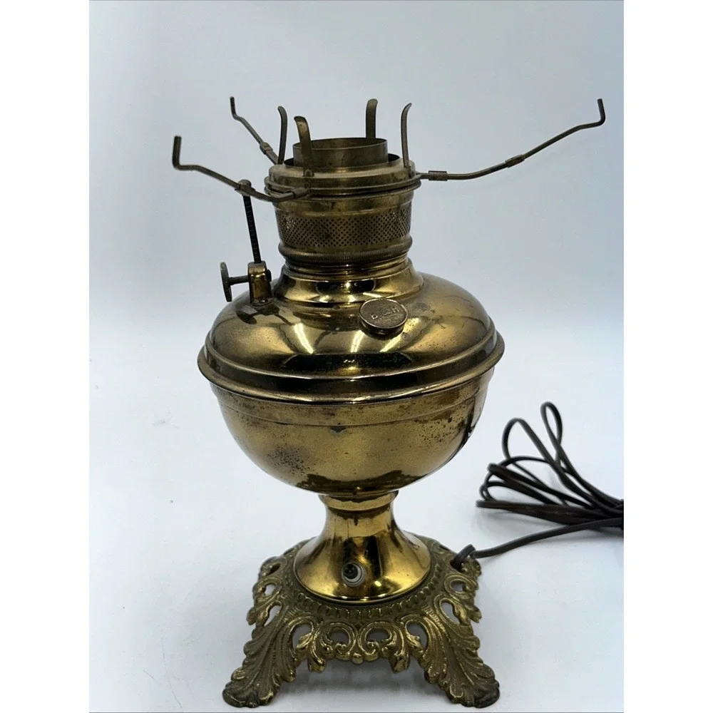 Antique Electrified Bradley & Hubbard Oil Lamp Made In USA Fleur de Lis
